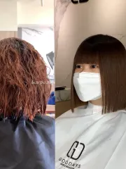 極度毛躁自然捲縮毛矯正作品，設計師 R9羅捷，桃園中壢區蘵沙龍