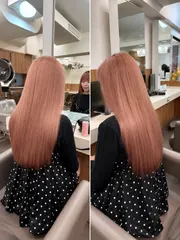 韓系水光直髮+櫻粉色作品，設計師 COCO，台北內湖區新宿髮型內湖店