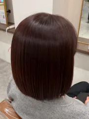 玫瑰紅棕x一刀切作品，設計師 Saya 🌙 Moon stone，新北林口區Moon stone hair salon