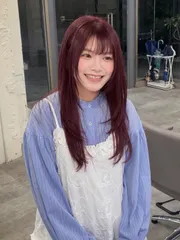 韓系層次剪+樹莓紅棕作品，設計師 小魚🐟，台南東區Round2 台南勝利