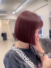 縮毛矯正+粉果棕作品，設計師 Hannah，台北大安區Sillage hair