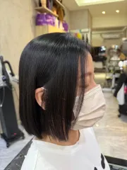 一刀切縮毛矯正作品，設計師 薏佩，台南歸仁區尼曼造型