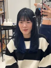 藍黑色➕藍色內層➕層次剪作品，設計師 Nita妮塔，台北中山區Joli