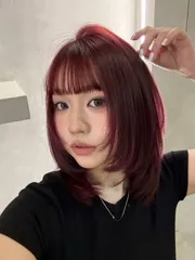 樹莓紅鎖骨層次髮作品，設計師 Ariel，新北板橋區Klatch