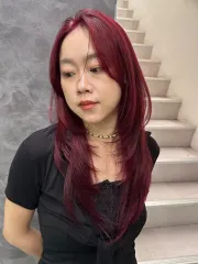 樹莓紅長髮層次作品，設計師 Ariel，新北板橋區Klatch