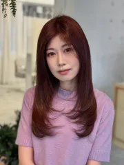 韓系層次燙｜莓果粉棕色