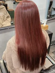 縮毛矯正+樹梅紅色